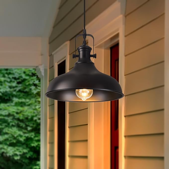 Matte Black Dome Pendant Lights 3 Pack, 11.41" Industrial Farmhouse Pendant Light, Adjustable Cord Pendant Lighting for Kitchen Island Dining Porch Sink Hallway Entryway