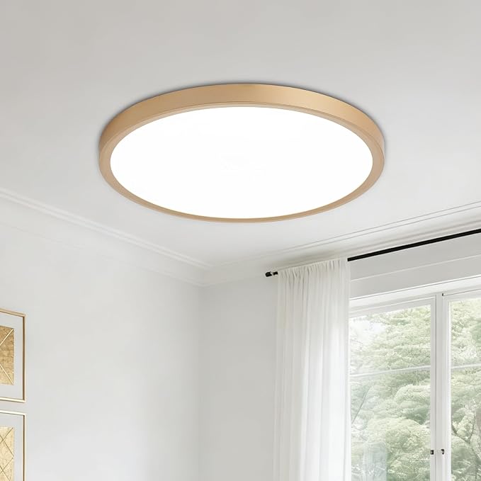 LED Flush Mount Ceiling Light: 12 inch 1Pack Super Slim Dimmable & 5CCT (2700-6500K) Kitchen Lighting Fixtures Ceiling - 24W Gold Low Profile Ceiling Lamp for Bedroom Garage Hallway