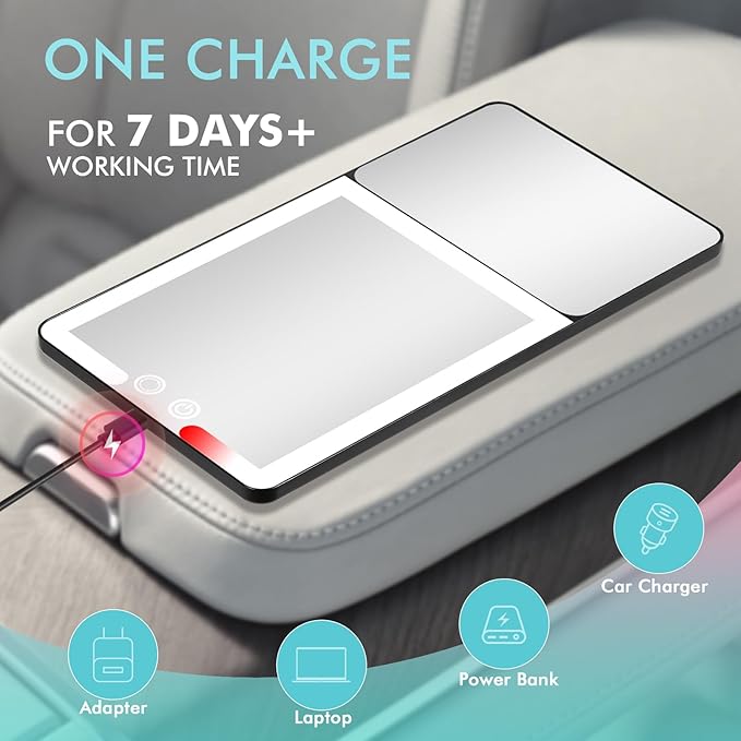 2pcs Car Sun Visor Vanity Mirror with Lights & 20X Magnification, Led Light up Makeup Mirror for Sun Visor, Rechargeable 3 Colors Dimming Light, Universal Accessories for Car SUV Truck