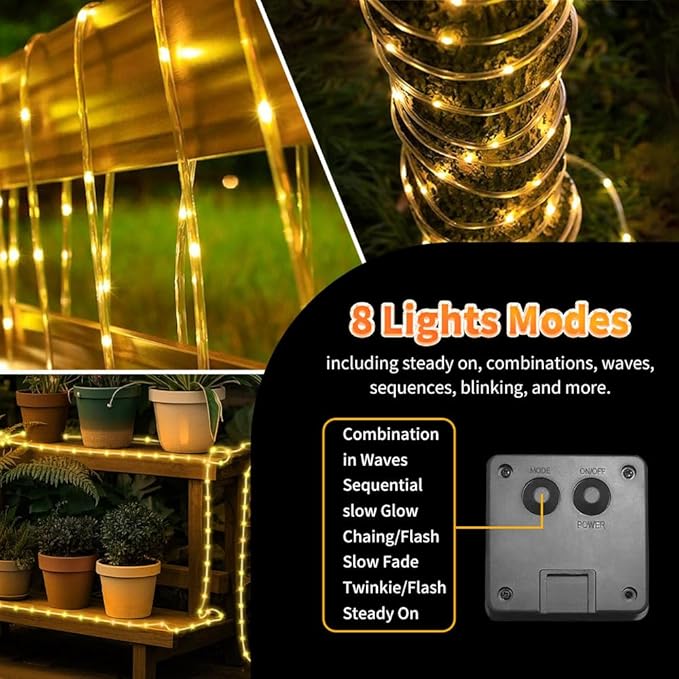 Solar Rope Light 2 Pack Waterproof IP65 39FT 100LEDs Outdoor LED ‎Solar Outdoor Lights for Party Garden Yard Home Wedding Christmas Halloween Holiday Tree Decoration Lighting