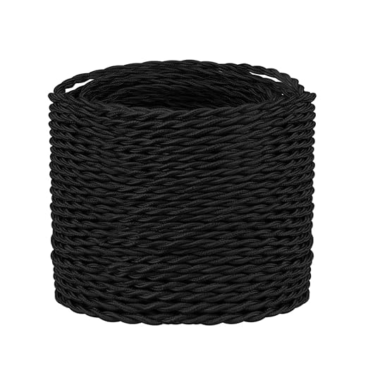 Helunsi 32.8ft Twisted Cloth Covered Wire, Black 182 Cloth Covered Electrical Wire, 18 Wire Gauge 2-Conductor Fabric Covered Lamp Cord, Vintage Twisted Cloth Covered Wire, for DIY Projects (Black)