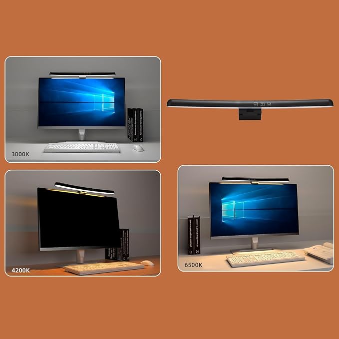 Cyrank Curved Monitor Light Bar, 3 Color Temperature LED Computer Desk Lamp Touch Control Monitor Lamp Type C Computer Light Clip on Keyboard Light