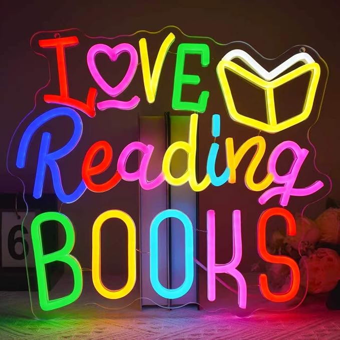 Love Reading Books Neon Sign Colorful LED Book Light for Wall Decor, Reading Corner Led Sign Reading Nook Sign for Bedroom Classroom Study Room Literary Aesthetic Decor 5v USB