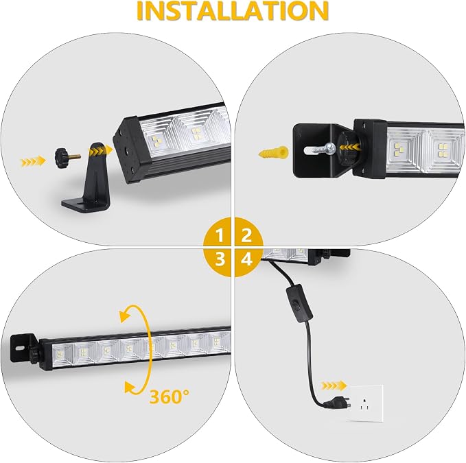 2 Pack 24W LED Shop Light with Remote, Plug in Garage Light with 6.5FT Cord and On/Off Switch, 6000K 5400LM Work Shop Lighting for Garage Workshop Warehouse Factory Yard