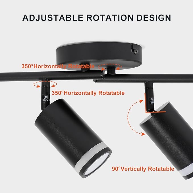 4-Light Track Lighting Fixtures Ceiling, GU10 Black Led Ceiling Spotlight, Modern Track Light Kit for Kitchen Bedroom Living Room