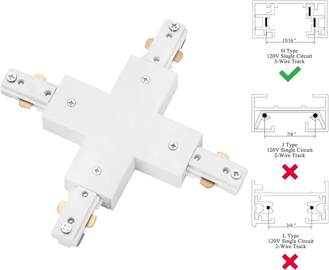 H Track X Connector H Type Single Circuit 3-Wire-1 Track Lighting Kit for H Track System Track Lighting Accessories 120V, White