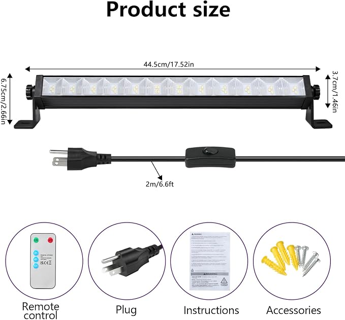 2 Pack 24W LED Shop Light with Remote, Plug in Garage Light with 6.5FT Cord and On/Off Switch, 6000K 5400LM Work Shop Lighting for Garage Workshop Warehouse Factory Yard