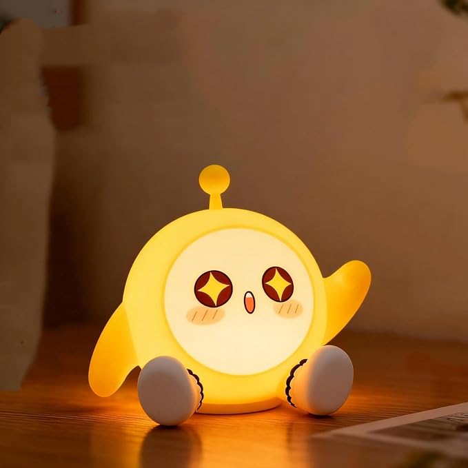 Tap Control Cute Cartoon Silicone USB Rechargeable Night Light, Squeeze Soft Silicone Animal Timing Bedside Sleep Lamp