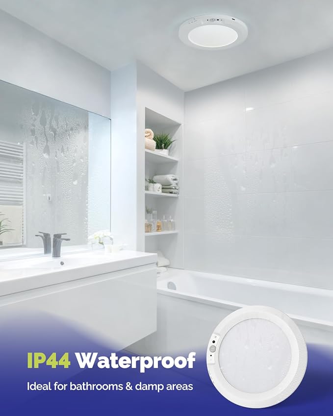 10000mAh Battery Operated Wireless Shower Light Waterproof 2 Pack | Rechargeable Motion Sensor Ceiling Light with Remote 3000K/4000K/6000K Dimmable Battery Powered LED Light for Closet Bathroom