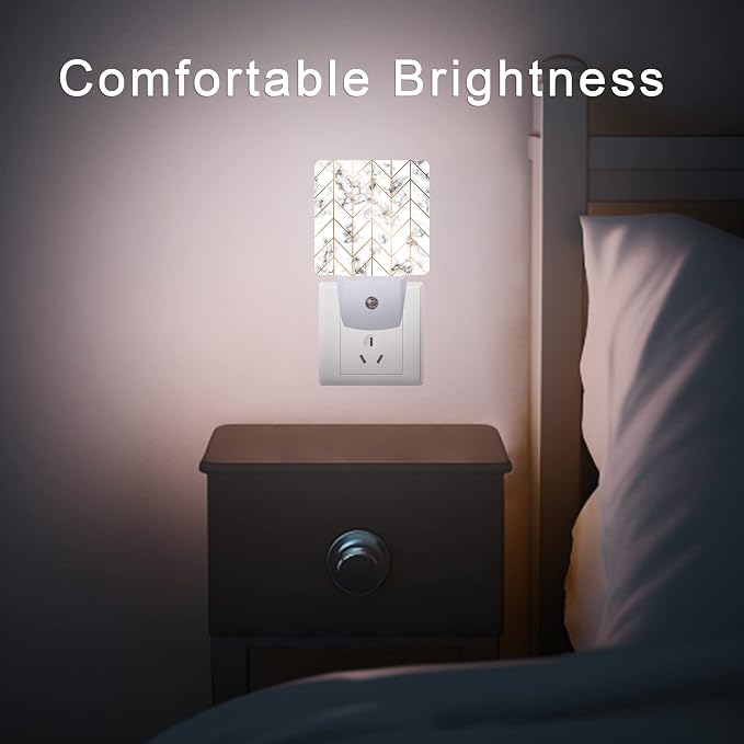 Marble Line Geometric Night Light,Plug-in Night Lights with Dusk-to-Dawn Sensor for Stairway/Hallway/Kitchen Sleep Friendly lamp for Women/Girls/Boys Gift,0.5W