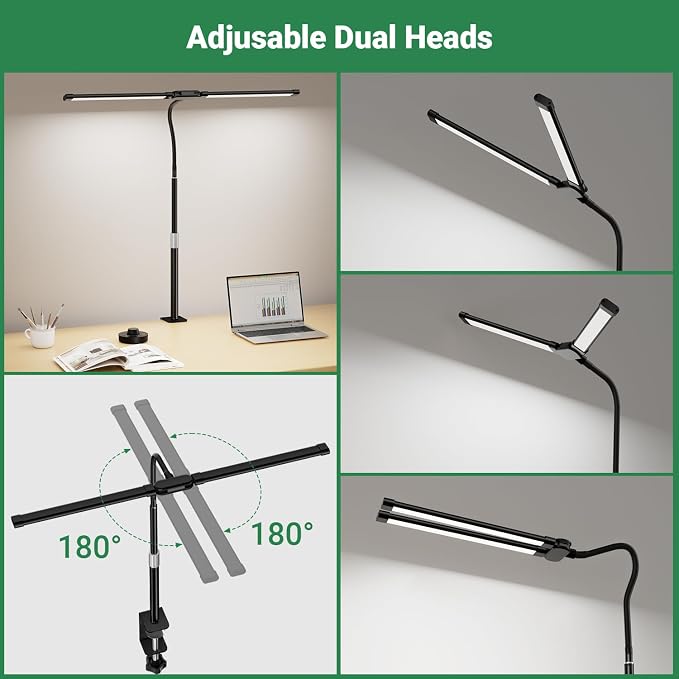 LED Desk Lamp with Clamp, 23.5-31.5 Inches, Black | 24W, 75 Lighting Modes, Flexible Neck Design, Telescopic Height, For Home Office Study Work Craft Paint