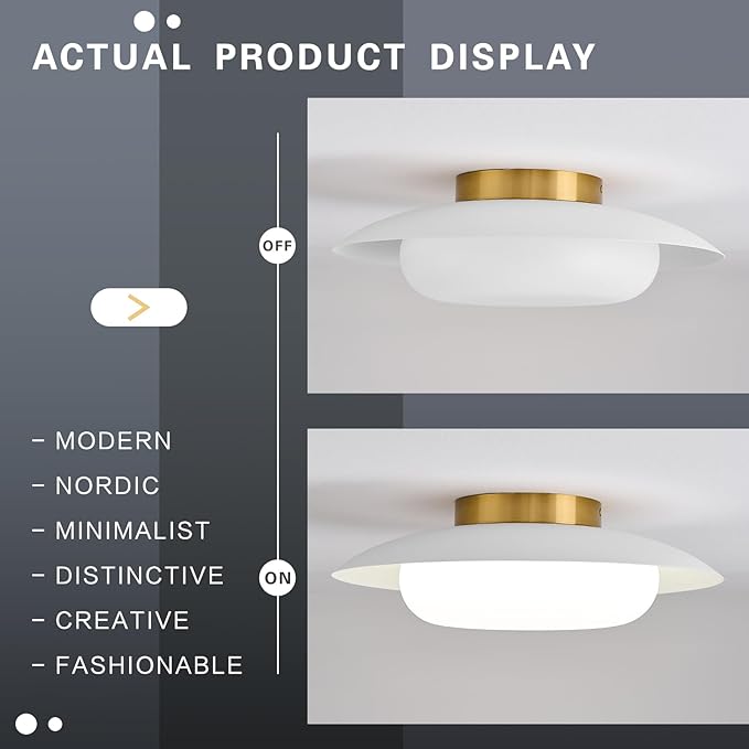 Modern LED Semi Flush Mount Ceiling Light Fixture,Round Matte White and Gold Close to Ceiling Lamp Flushmount Lighting Fixtures for Kitchen Master Bedroom Living Room Entryway,5000K,15.74 inch