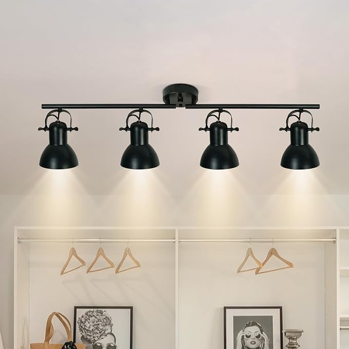 Track Lighting Fixtures Ceiling Black Track Lighting Kitchen Light Fixtures Ceiling Light 4 Light Angle Adjustable Industrial Track Lighting Kit for Living Room Gallery office Mall Billiard Table