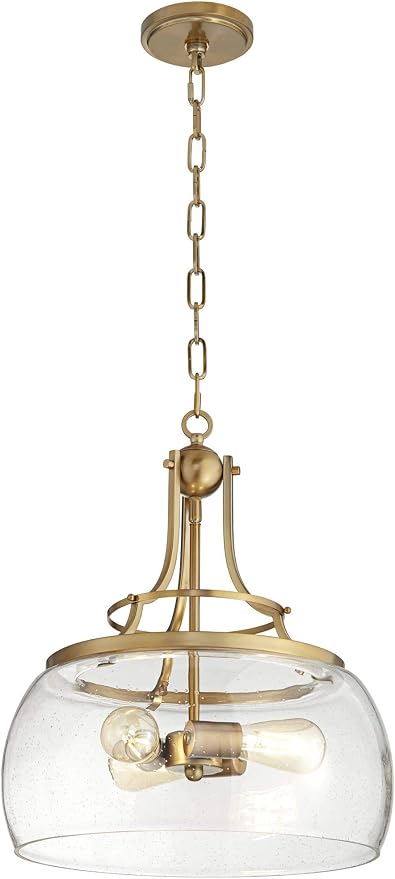 Charleston 16" Wide Warm Gold 3-Light LED Luxe Pendant Light Light Fixture | Brass Chandelier Modern Dimmable Clear Seedy Glass for Dining Room Living House Home Foyer Kitchen Island Entryway Bedroom