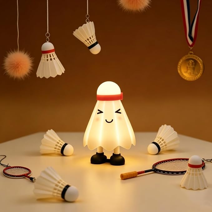 Cute Badminton Night Light - 30min Auto-Off Nursery Bedside Nightlight, 3 Adjustable Brightness Night Lamp for Bedroom, Birthday, Children’s Day, Valentine’s Day Gift for Her Girls Boys