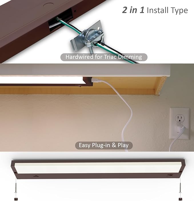 LED Under Cabinet Lighting Hardwired or Plug in, 16 Inch 8W, Dimmable 5 Color 2700K/3000K/3500K/4000K/5000K, Linkable Eyes Care Design Counter Lights for Kitchen, Sink, ETL Listed, Bronze