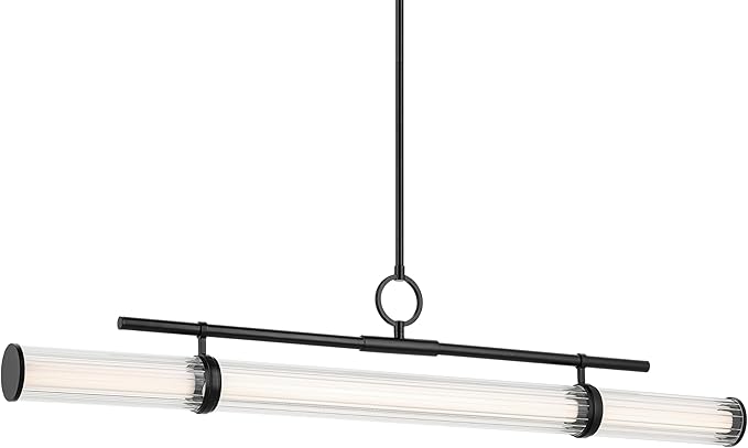 Kichler Riven LED 1-Light Linear Chandelier with Clear Fluted Glass in Black, Sloped Ceiling Compatible, for Kitchen or Dining Room (9.5" x 8" x 48.25"), 52753BKLED
