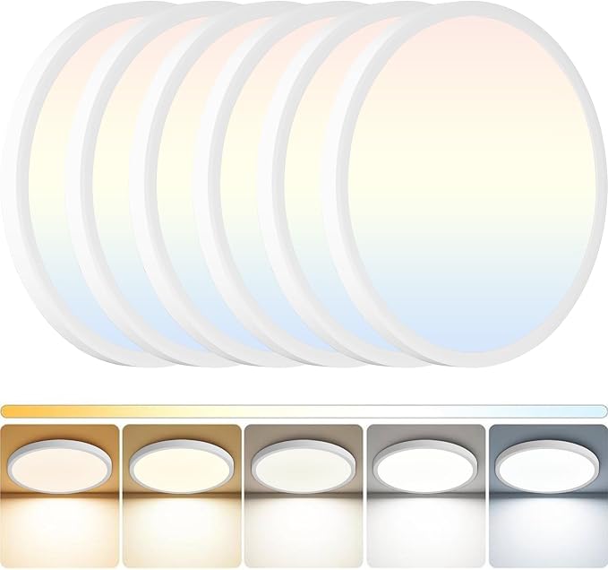 LED Flush Mount Ceiling Light: 12 inch 6Pack Super Slim Dimmable & 5CCT (2700-6500K) Kitchen Lighting Fixtures Ceiling - 24W White Low Profile Ceiling Lamp for Bedroom Garage Hallway