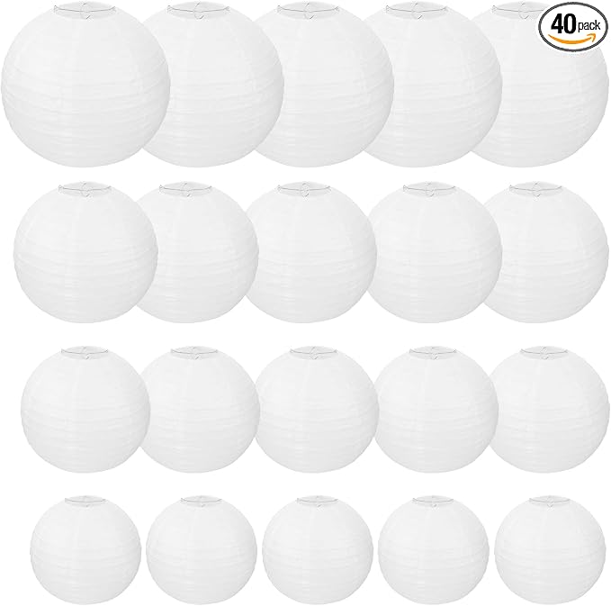 40 Pack 6" 8" 10" 12" Chinese Lanterns, Elegant White Paper Lanterns, Round Paper Lanterns for Party Decorations, Weddings, Birthdays.by IHDYPPEW