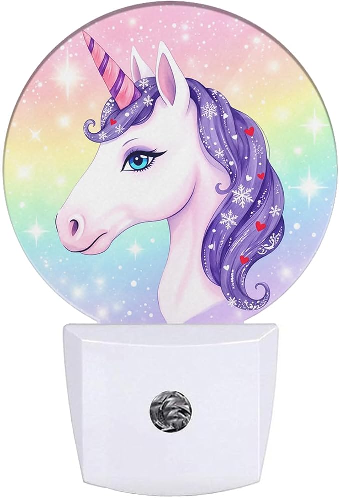 Cute Unicorn Night Light Unicorn Rainbow Plug-in Nightlight Energy Saving 0.5W LED Lighting for Boys Girls Men Women
