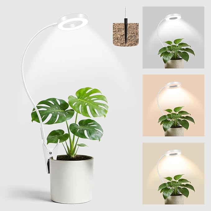LORDEM Grow Lights for Indoor Plants, 2 in 1 Full Spectrum Plant Light with 360° Gooseneck, 48 LEDs, Auto Timer 6/8/12/16H, 3 Lighting Modes,5 Brightness Levels for Small Plants, 1 Pack White