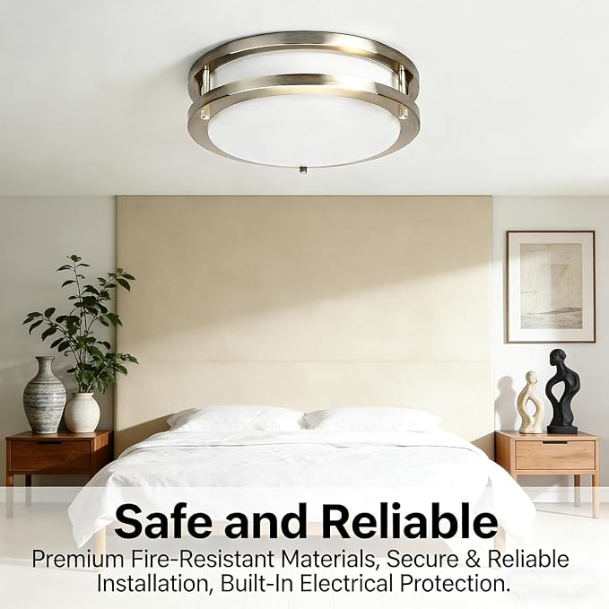 Drosbey 42W Dimmable LED Ceiling Light Fixture, Flush Mount Light Fixture for Kitchen, Bathroom, Bedroom, Garage, 4200 Lumens, 500W Equivalent, Daylight 5000K, Brushed Nickel