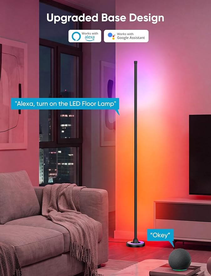 RGBW 60 Inch Floor Lamp, Standing Lamps with App Control | Smart Corner Floor Flamp Color Changing Modern Standing Lamps with 110 Scenes for Bedroom, Living Room,Compatible with Alexa
