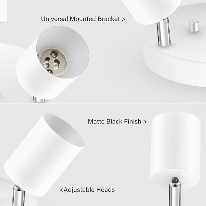 AUQUEE LED 3 Light Track Lighting Kit, LED Track Lighting Fixtures, White Round Ceiling Spot Lighting, Flexibly Rotatable Light Head for Kitchen, Living Room, Bedroom, GU10 Bulb Not Included