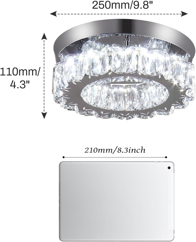 Dimmable LED Ceiling Light with Remote Flush Mount Mini Round LED Crystal Chandeliers Modern Flush Mount Ceiling Light Fixture Hallway Light Bedroom Bathroom Kitchen Office