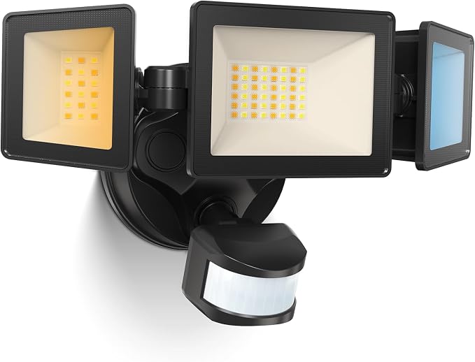 ALUSSO Motion Sensor Outdoor Lights, 40W 4000LM Flood Lights Outdoor 120V | 3CCT 3000K/4000K/6500K 3 Modes(Auto/Dusk to Dawn/On Time) Hardwired(Not Solar) Security Light for Garage Yard Porch,Black,ETL