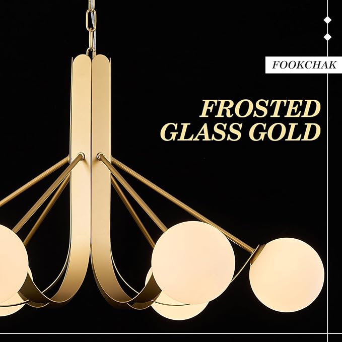 Gold Sputnik Light Fixture Modern Kitchen Chandelier Brassy Gold Bedroom Light Fixtures with Chain 33in Dining Table Light Fixture Mid-Century 6 Light Frosted Glass Chandelier for Living Room Entry
