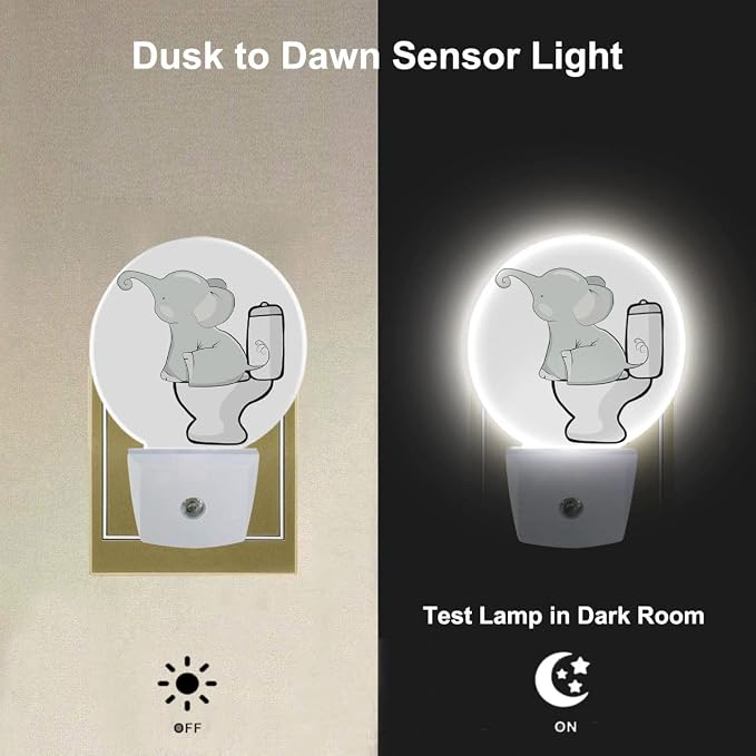 EKOBLA Cute Elephant Night Light, Cartoon Safari Animal Plug into Wall with Dusk to Dawn Sensor, 0.5W LED Energy Saving Nightlight for Bedroom, Bathroom, Hallway