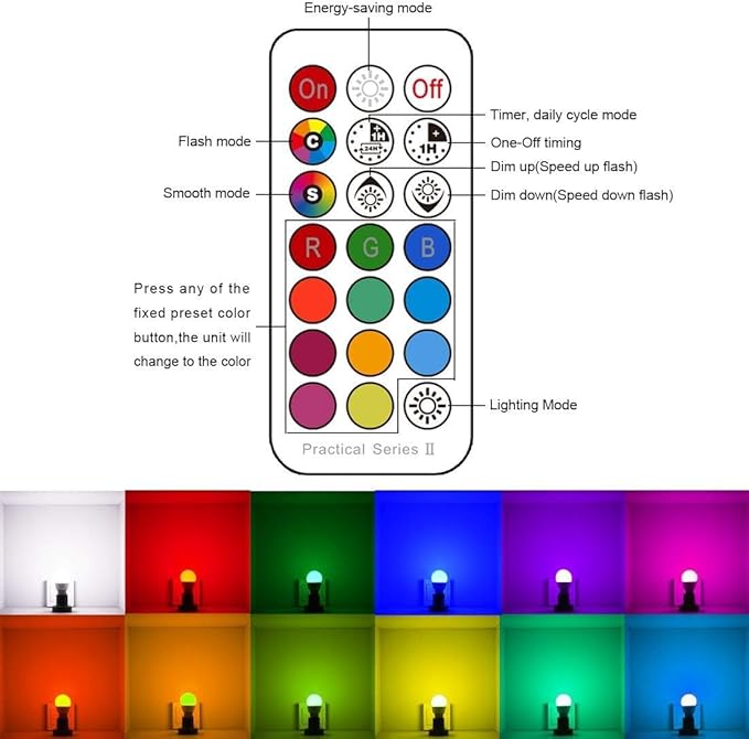 ILC E17 Intermediate Base LED Light Bulbs (40w Equivalent) 5W, Color Changing RGB, 5700K Daylight White, 12 Colors 2 Modes Timing with Remote Control (4 Pack)