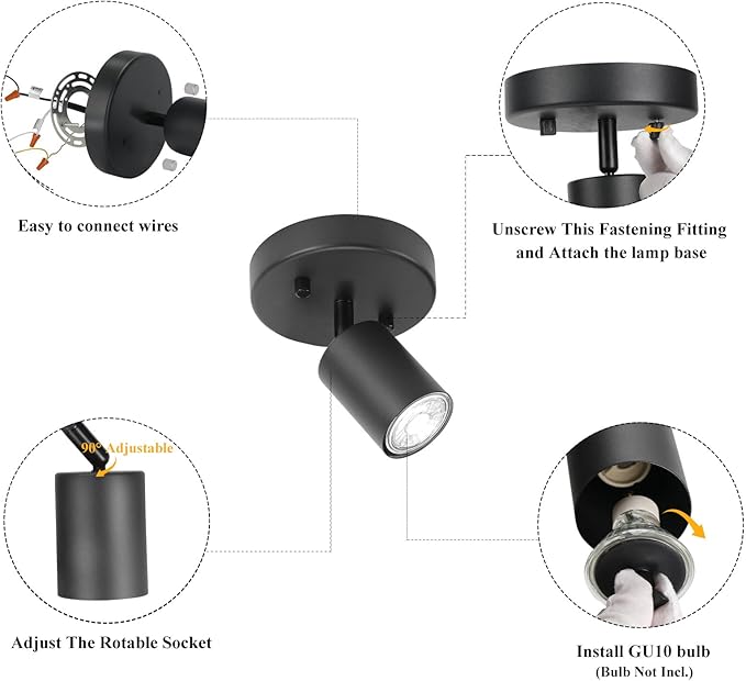 BoostArea LED Track Lighting Kit, Monopoint Sconce Adjustable Flush Mount Spot, Flexibly Rotatable Head for Kitchen, Living Room, Bedroom, GU10 Bulb Not Included