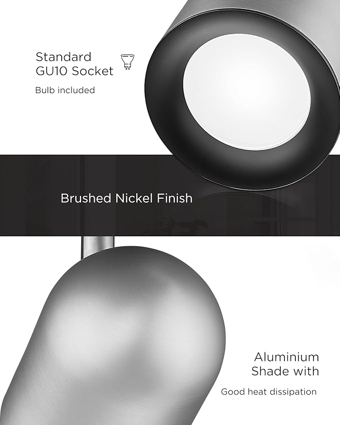 FEMILA 3 Light Track Lighting, Brushed Nickel Finish, GU10 Bulbs Included | Modern track lighting with adjustable heads for kitchens, hallways, work areas