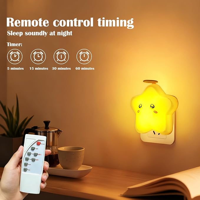 Night Lights Plug Into Wall [2 Pack],LED Dimmable Remote Control with Switch,3 Color Modes,10 Brightness Levels,Timer Function Decorative Nightlight for Bedroom Children Room Gift