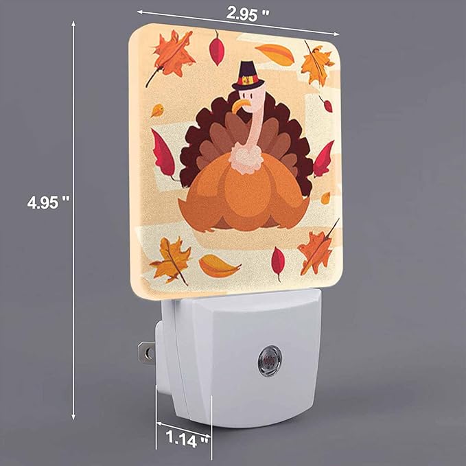 LED Night Light Plug into Wall with Dusk to Dawn Light Sensor White Energy Efficient Thanksgiving Holliday Turkey Pumpkin Leaves Nightlight for Bedroom Bathroom Hallway Living Room Kitchen