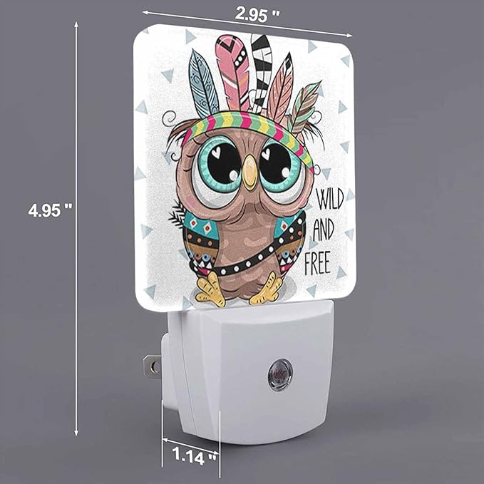 LED Night Light,Cute Cartoon Tribal Owl LED Night Light Plug into Wall with Dusk to Dawn Light Sensor White Energy Efficient Nightlight for Bedroom Bathroom Hallway Living Room Kitchen