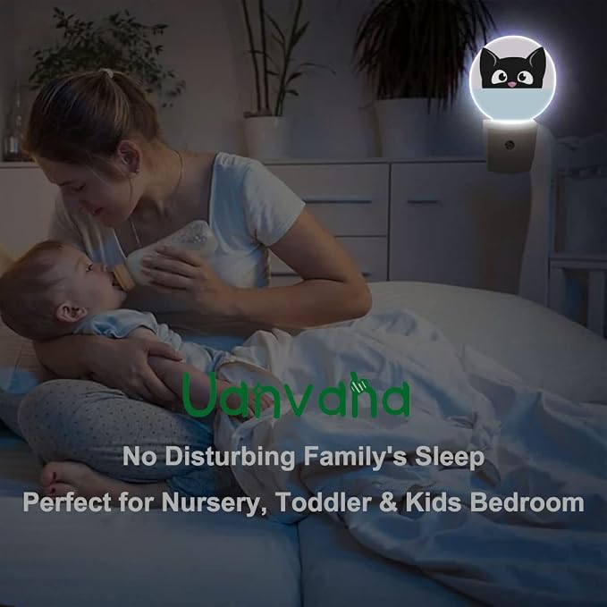 Cat Lamp Cartoon Black Cat Big Eyes Cute Kitten Animal Plug-in Night Lights with Dusk-to-Dawn Sensor for Bedroom, Bathroom and Living Room 0.5W Sleep Friendly for Women/Girls/Boys