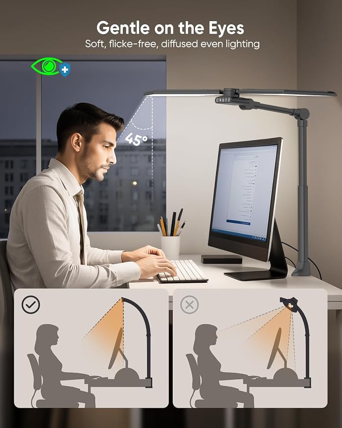 36W LED Desk Lamp with Clamp, Dual-Head Architect Lamp with Remote, Black | Ultra Bright 448-LED 3600LM Office Lamp, 2700K-6500K, Stepless Dimming, 60-Inch Desk Light for Workbenches and Home Offices