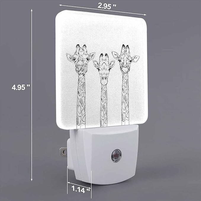 LED Night Light,Realistic Sketch Giraffe Heads LED Night Light Plug into Wall with Dusk to Dawn Light Sensor White Energy Efficient Nightlight for Bedroom Bathroom Hallway Living Room Kitchen