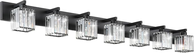 Aipsun Black Vanity Light Crystal Bathroom Lighting Fixtures Modern Bathroom Vanity Light 7 Light (Exclude Bulb)