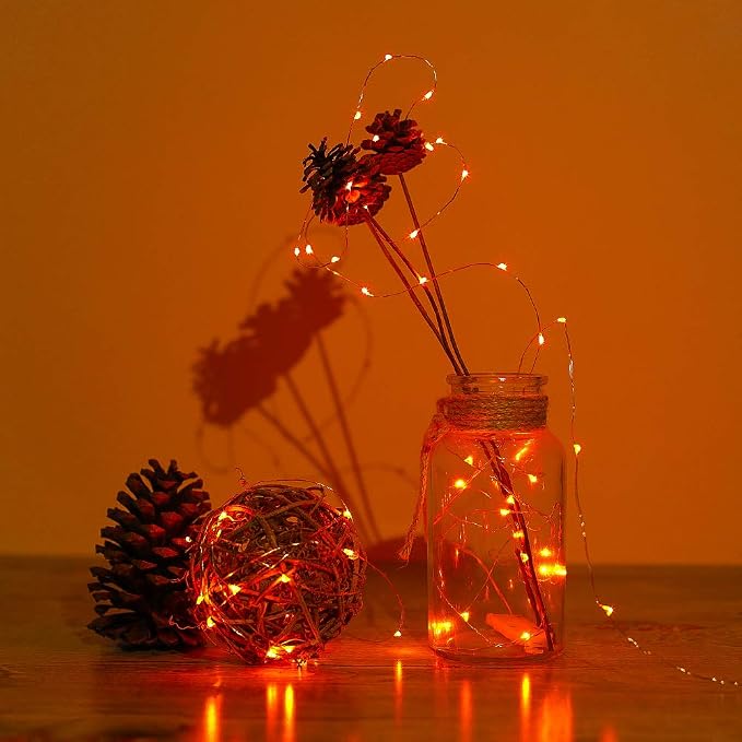YKB 6 Pack Orange Fairy String Lights Battery Operated Fairy Lights Starry String Lights on 3.3ft/1m Silvery Copper Wire DIY Christmas Decoration Costume Wedding Party Halloween Easter
