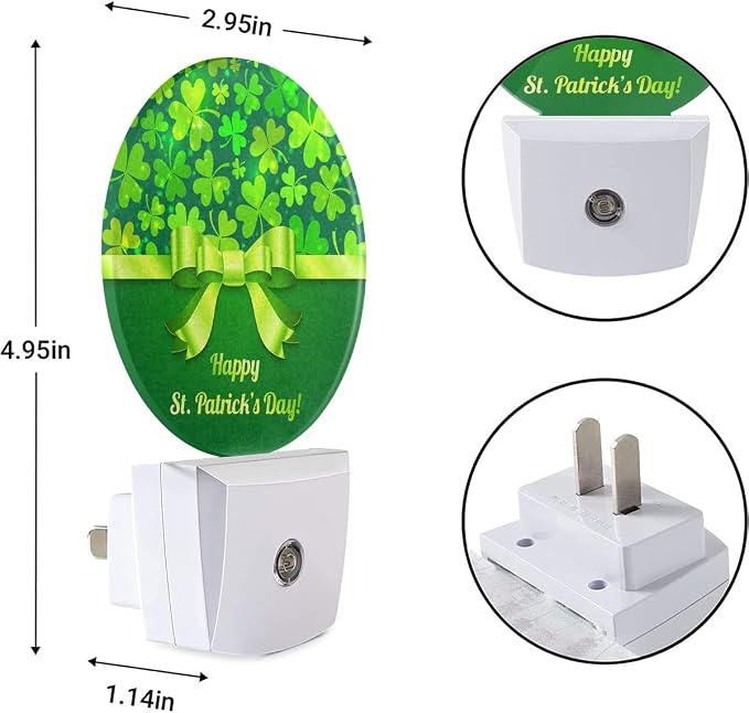 EKOBLA Shamrock Night Light, Four-Leaf Clover Night Lights Plug Into Wall with Auto Sensor for St. Patrick's Day