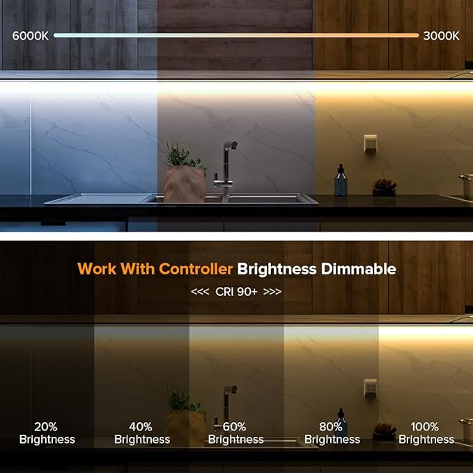 BTF-LIGHTING UL Listed Tunable White 3000K-6000K COB LED Strip Light,DC12V 9.8FT Dimmable CCT Ultra Bright Flexible LED Tape Light for Home Kitchen Office DIY Lighting(No Adapter or Controller)
