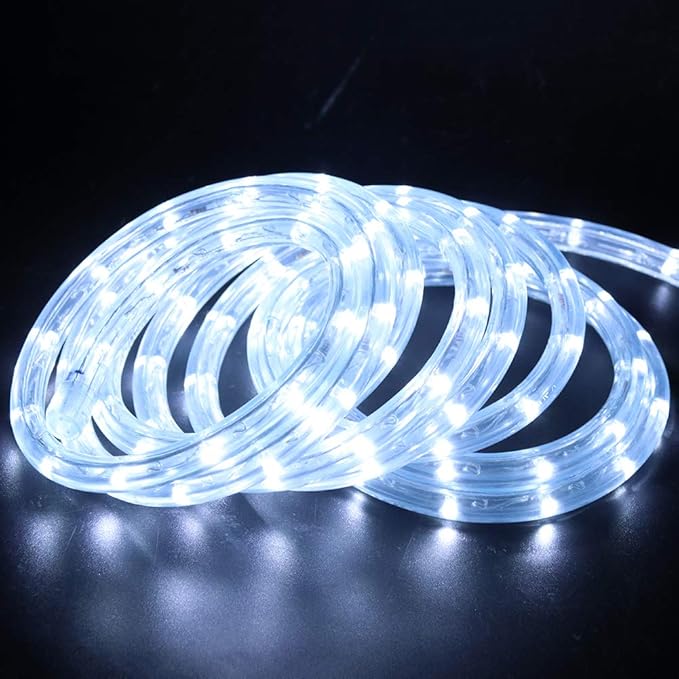 1/2" Rope Lights, 50ft 2-Wire Waterproof LED Rope Light Kit, 110V-120V PVC 30 LED/M Tube Lights Strip for Background, Outdoor, Christmas, Home Decoration(White)