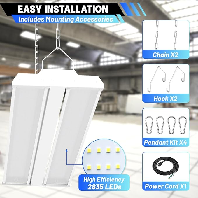 Allsmartlife LED Linear High Bay Shop Light 1-Pack, 5000K Daylight 300W 40500LM 0-10V Dimmable, Adjustable Tilt Hanging LED Shop Light Fixture for Garage Warehouse Workshop