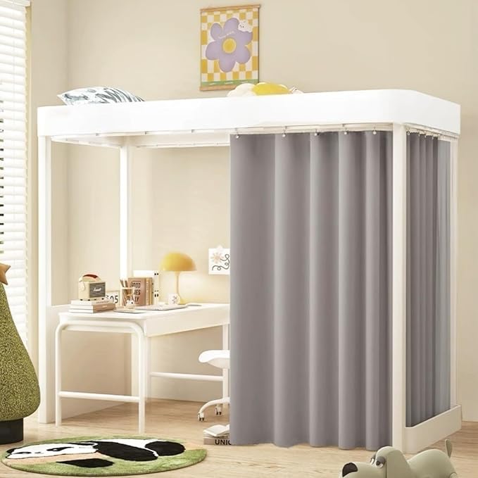 Gxi Grey Blackout Bottom Bunk Bed Curtain Single Bed Shading Decor | Privacy Canopy Loft Under Dormitory Bed Curtain, 1PC