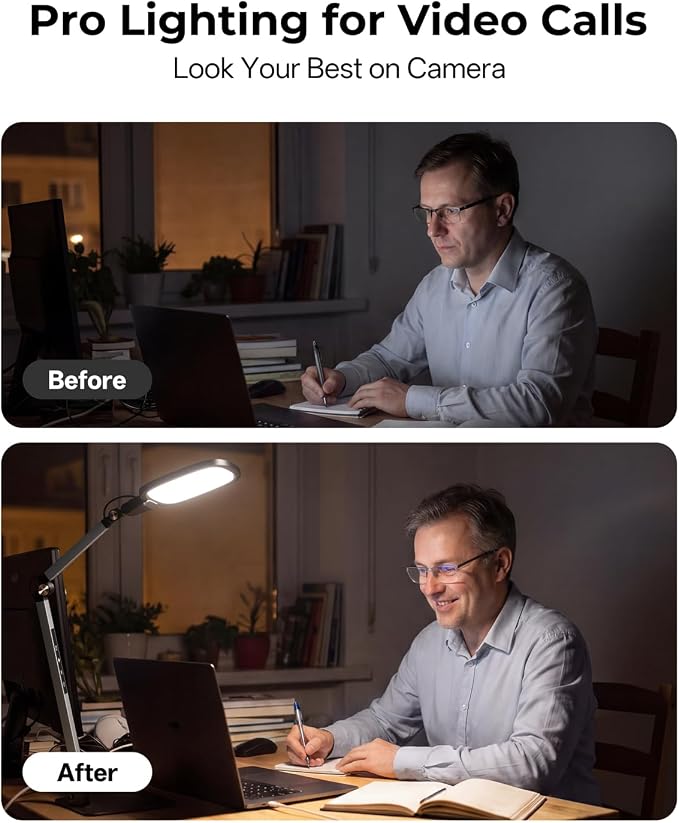 Led Desk Lamp for Office Home Video Reading Swing Arm Task Light | 1200lm Eye-Caring Desk Light for Computer Monitor, Dimmable 5 Color & 5 Brightness, Timer & Memory, Touch & Remote