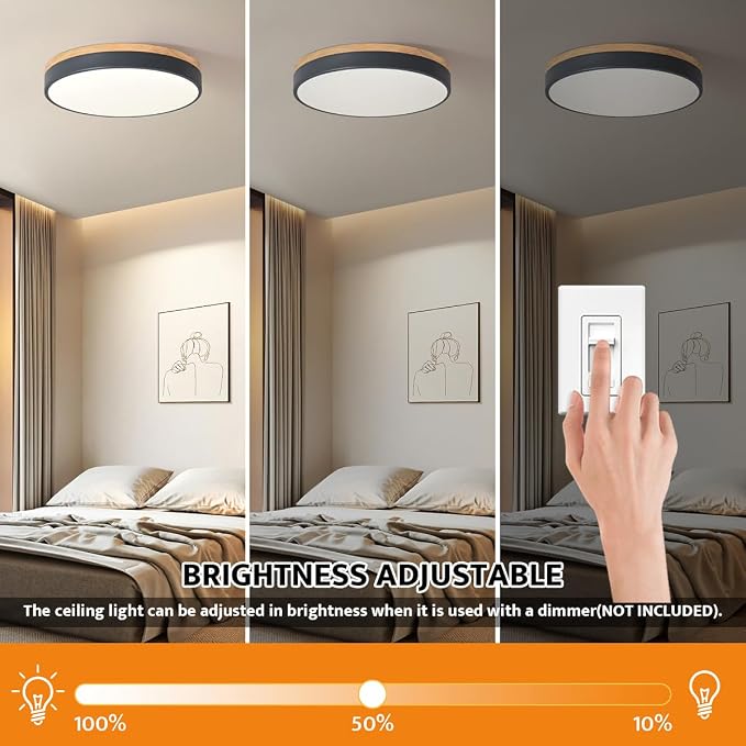 Yiisem Dimmable Wood LED Flush Mount Ceiling Light, Grey, 15.8 in | 5CCT 2700K-6000K Modern Close to Ceiling Lighting Fixtures, Round Ceiling Lamp for Living Room, Bedroom, Laundry Room